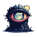 Pixel Art: um olho humano, mas com a pupila sendo a lua