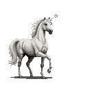 Pixel Art: classic beautiful white horse with unicorn (generated with AI by sandacz).