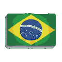 Brazilian flag in pixel art style, featuring a green field, yellow rhombus, and blue circle with stars and motto.