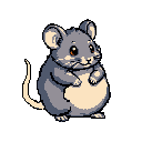 A plump grey mouse with large ears and bright eyes stands on its hind legs.