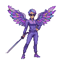 Pixel Art: woman pixie in cool purple tracksuit and sunglasses, disco w...