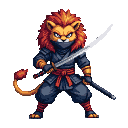 Pixel Art: ninja with lion head with katana