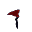 Dark red flag with jagged, torn edge and fragmented pixel tail against black background.