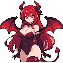 Pixel Art: Anime girl succubus full growth with red hair and animations...