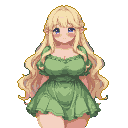 Pixel Art: very long loose flowing blonde hair, sparkling starry eyes, ...