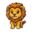 A small, golden-maned lion with large dark eyes and a subtle smile.