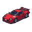 Pop-art style red convertible sports car, left-facing isometric view, black background.