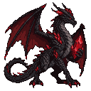 Pixel Art: dark dragon with red crystal