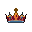 Regal pixelated crown with cross, jewel accents, in orange, red, blue, and gold on black.