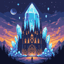 Pixel Art: Cathedral inside a giant crysta (generated with AI by Den).
