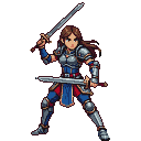 Pixel art generated with AI prompt: hero female with double 
