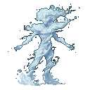 Ethereal humanoid figure made of swirling light blue and white mist, with outstretched arms and an indistinct head.