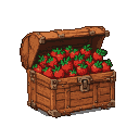 Wooden treasure chest overflowing with ripe strawberries.