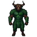 Pixel Art: minotaur wearing green scale armor