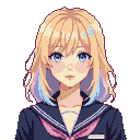 Pastel-Hued Girl in School Uniform, Serene Gaze