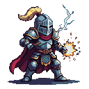 Knight with a red cape, one gauntleted hand crackling with electrical energy.