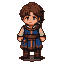 A young RPG character with tousled brown hair, wearing a blue tunic over a cream shirt, brown belt, and boots.