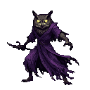Pixel Art: nightmare warrior in purple robes with owl head