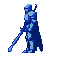 Pixel Art: blue knight sideview (generated with AI and edited by sandacz).