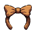 A golden-brown fluffy bow headband with soft shading against a black background.