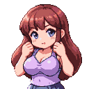 Pixel Art: A cute girl with big breasts squeezing them.