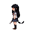 Pixel Art: alone, girl, long black hair, Open eyes, red eyes, tail, sch...