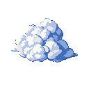 Fluffy white and blue cloud with pixelated texture on a black background.