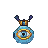 Azure orb amulet with golden band, dark pupil center, and purple bat-like ears.