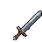 Isometric pixel art of a classic RPG longsword with a silver blade, brown crossguard, and grey pommel.