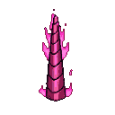 A vibrant pink unicorn horn with glossy segments, surrounded by ethereal pink flames.