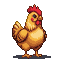 A plump, golden-brown chicken with a bright red comb and wattles.
