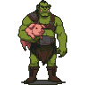 Pixel Art: orc holding pig full body