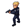 Pixel Art: fbi blonde female agent with pistol isometric view
