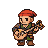 A cheerful bard in a green tunic and orange headscarf holds a lute, ready to play.