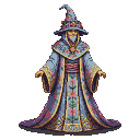 Pixel Art: flower wizard, full body game npc character
