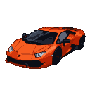 Vibrant orange Lamborghini Veneno, side profile, sharp angular lines, flared wheel arches, dark tinted windows, black accents, stark black background.