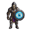 Pixel Art: skeleton knight holding eye orb shield