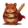 Pixel art generated with AI prompt: hamster with wooden swor