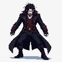 Pixel Art: A male vampire in a classic 16-bit JRPG battle stance. He ha...