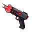 Pixel Art: nerve disruptor gun, neural scrambler weapon, pulsing red en...