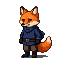 A fox in a blue hooded cloak and brown clothes, with a smirk, stands ready for a heist.
