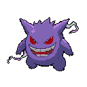 Furious Gengar with glowing red eyes, sharp-toothed grin, and crackling purple and white electricity.