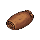 A weathered, earthen brown amphora with a rudimentary stopper, resting on a transparent background.