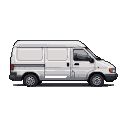 White panel van in side view, rendered in pixel art.