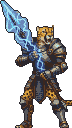 Pixel Art: cheetah hero knight with thunder spear full body view sprite