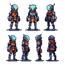 Armored Cyborg Ready: Teal Head, Orange Scarf