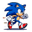 Sonic the Hedgehog running at high speed, blue fur, white gloves, red shoes, determined expression, transparent background with motion blur lines.