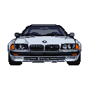 White BMW sedan with sharp, blocky detailing against a black background.