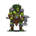 Orc berserker in brown leather armor wielding a double-headed axe.