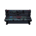 Pixel Art: street bench, worn metal, subtle neon reflection, dark sci-f...